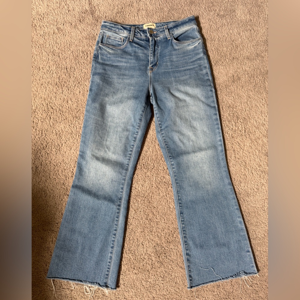 L'AGENCE KENDRA HIGH RISE CROPPED FLARE RAW HEM ANKLE, SIZE 27